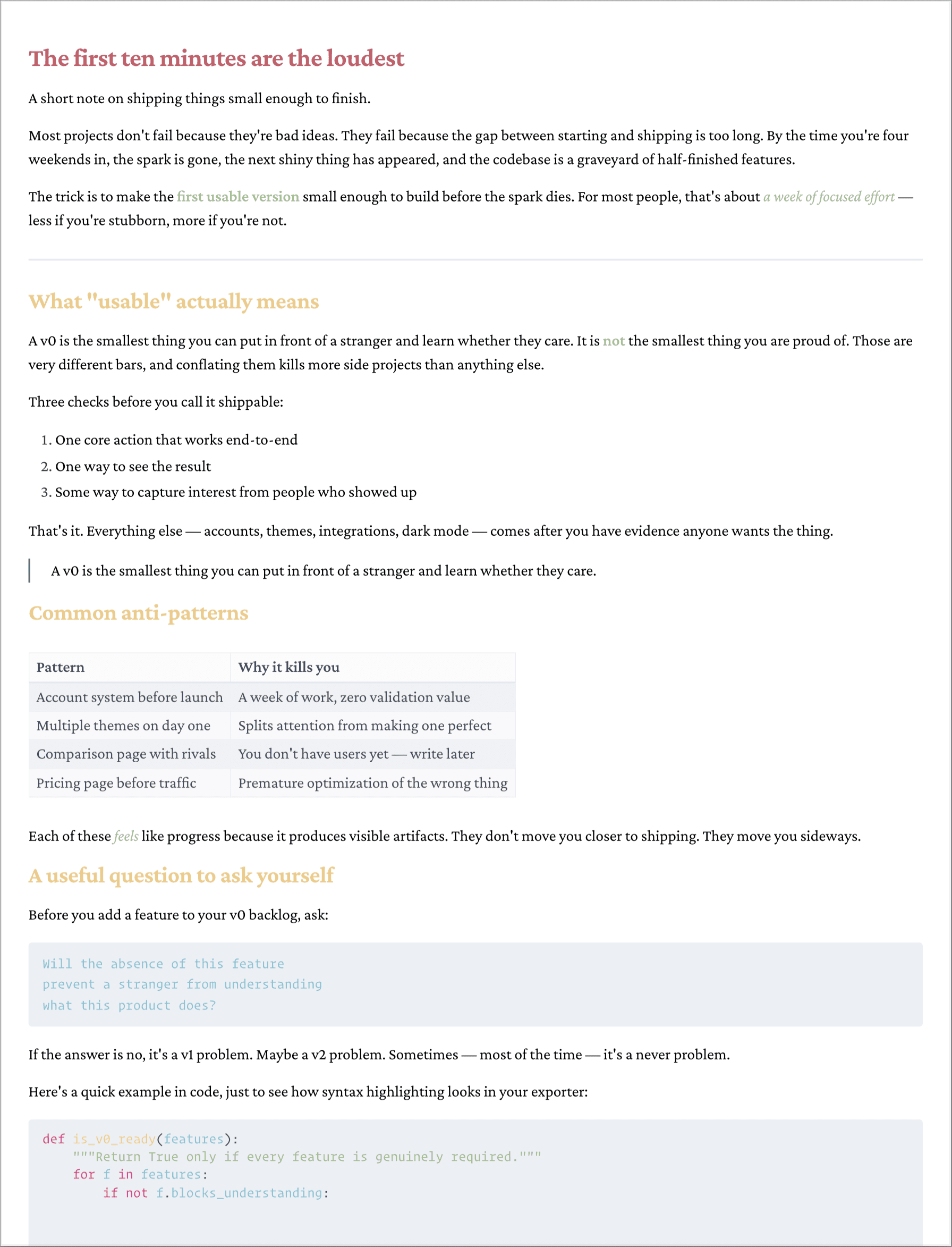 Obsidian PDF rendering of the same sample markdown document