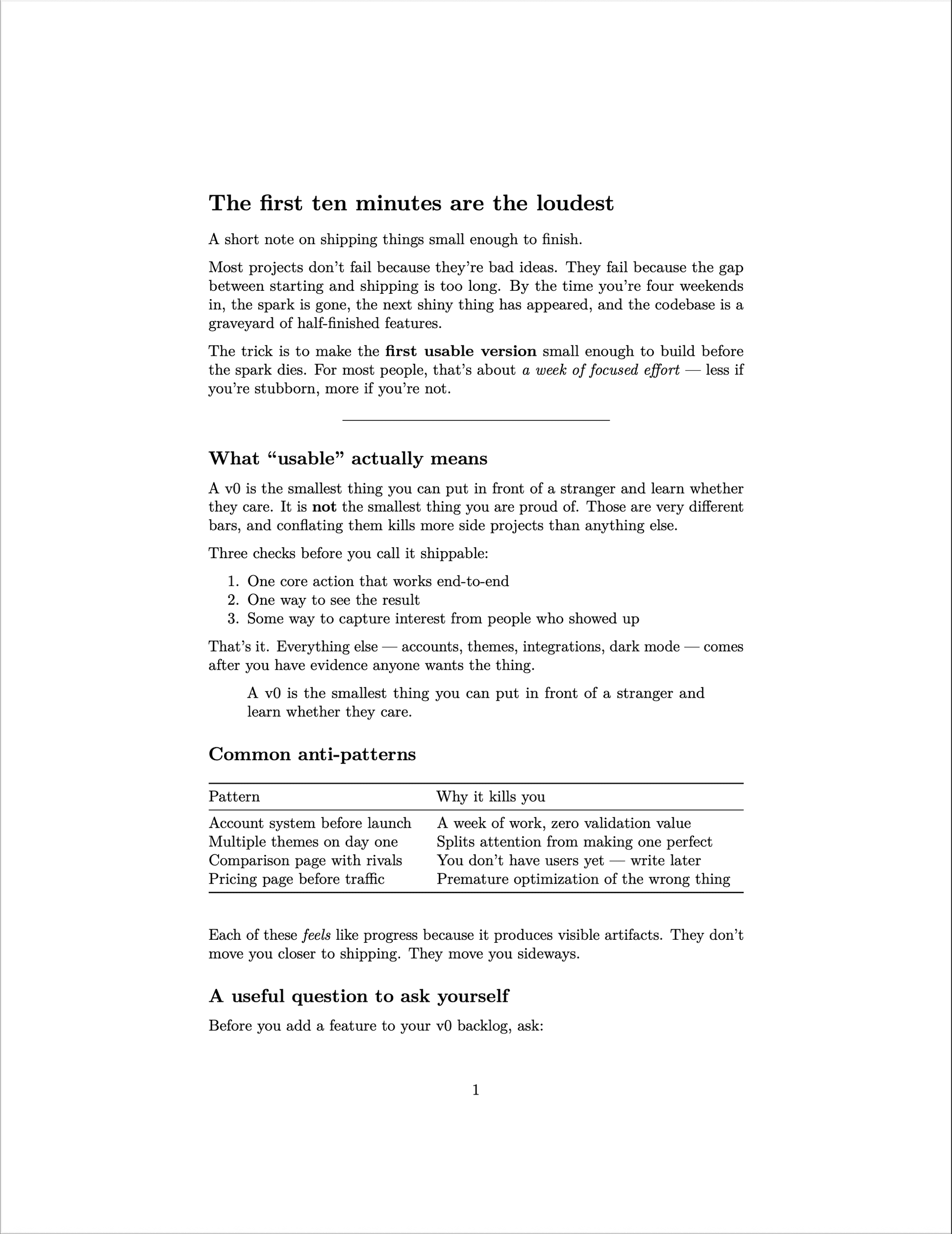 Pandoc PDF rendering of the same sample markdown document