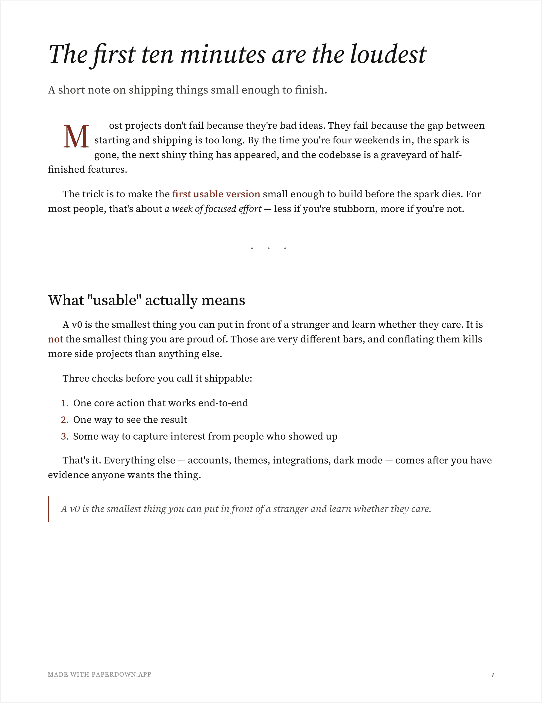 paperdown PDF rendering of a sample markdown document